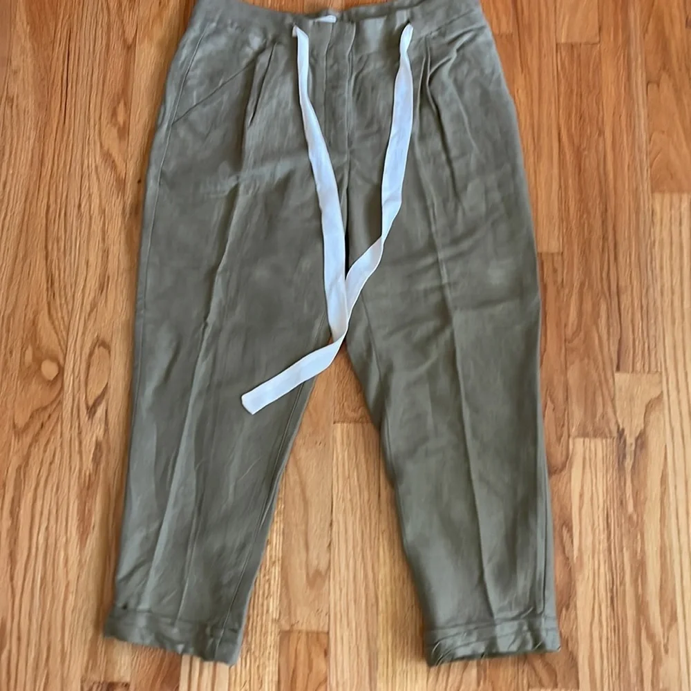 Wilfred Size 4 Olive Green Linen Blend Allant Cropped‎ Trouser Pants A15